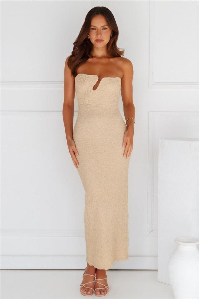 Majestic Heights Strapless Midi Dress Beige Product Image