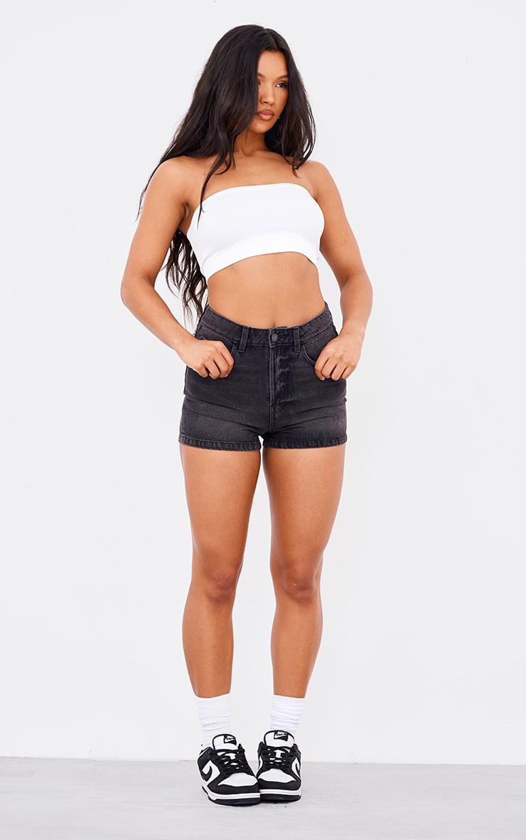 PRETTYLITTLETHING Washed Black Basic Denim Shorts Product Image