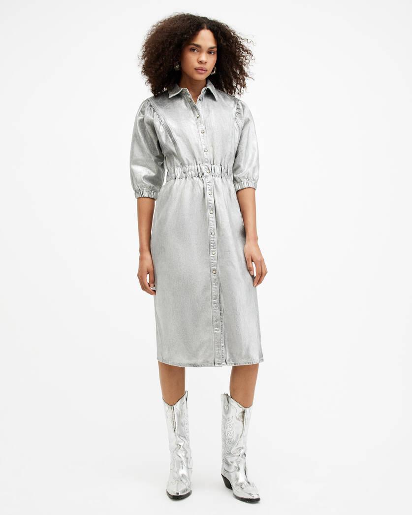 Osa Metallic Coated Denim Midi Dress Product Image