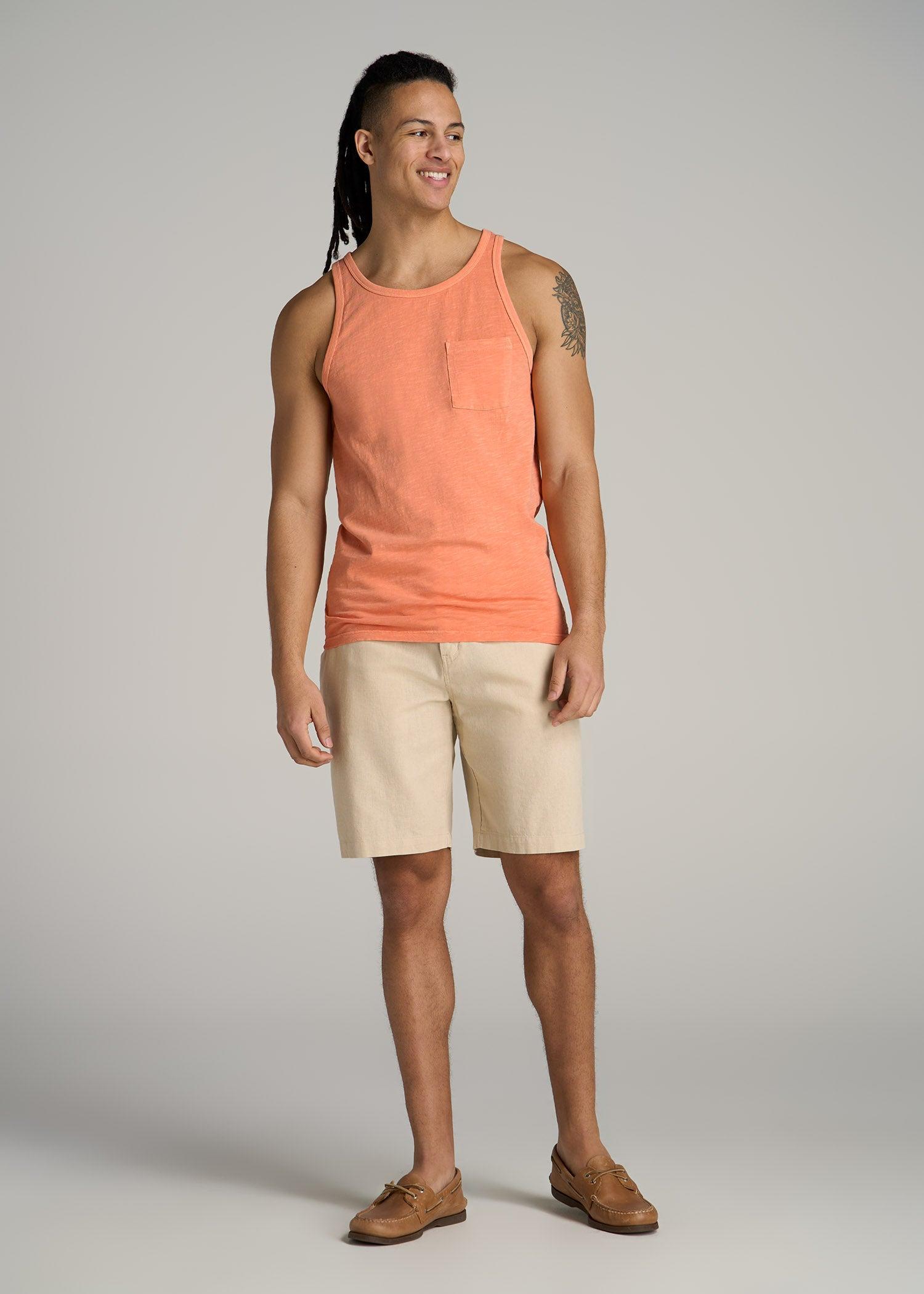 Garment Dyed Slub Pocket Tall Men's Tank Top in Apricot Crush Product Image