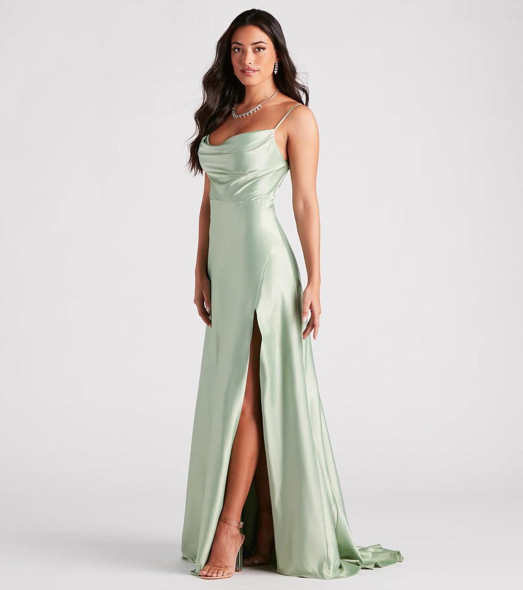 Marva Formal Satin Cowl Neck Dress Product Image