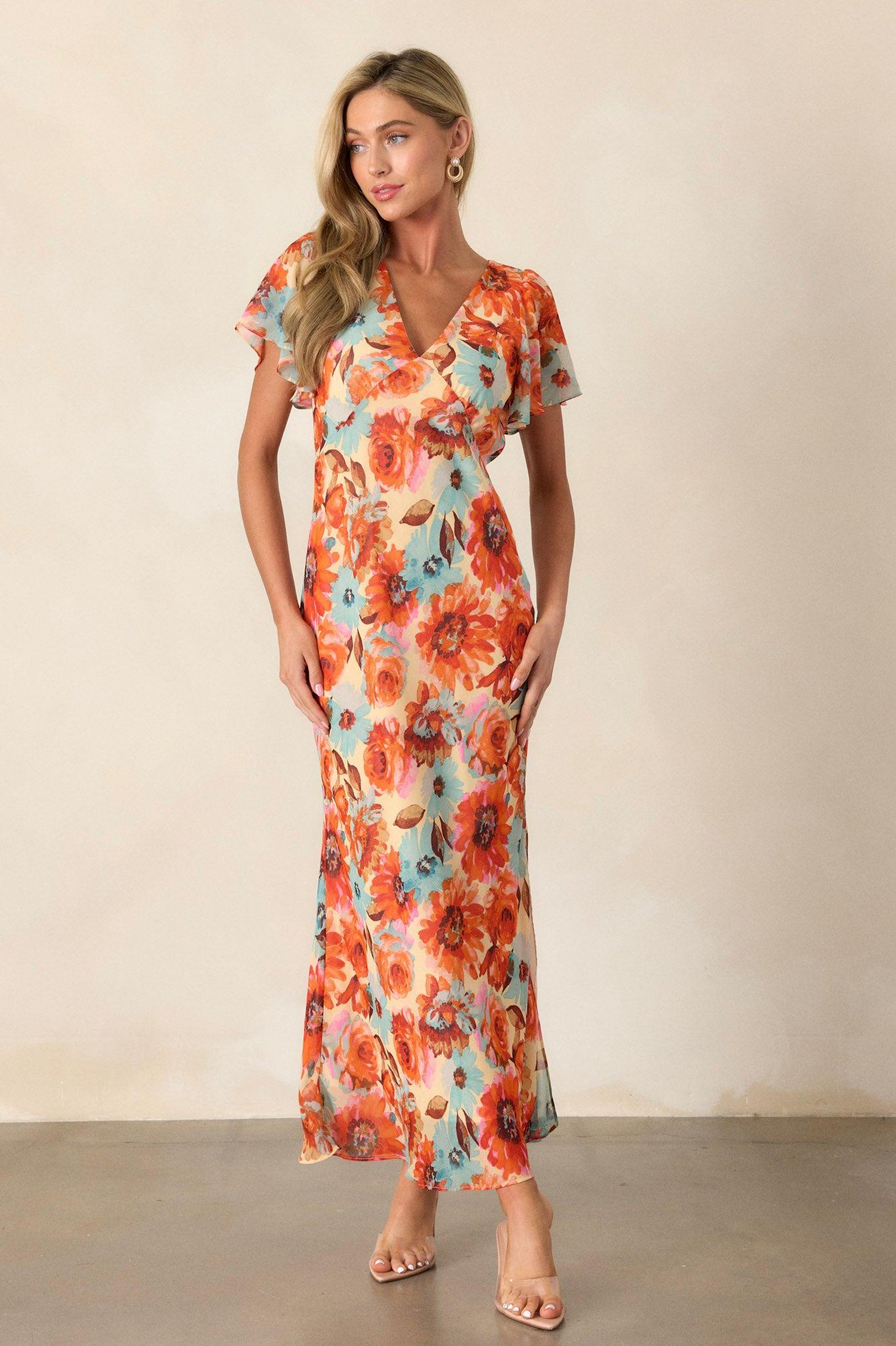 Sunshine of Your Love Orange Multi Floral Maxi Dress Product Image