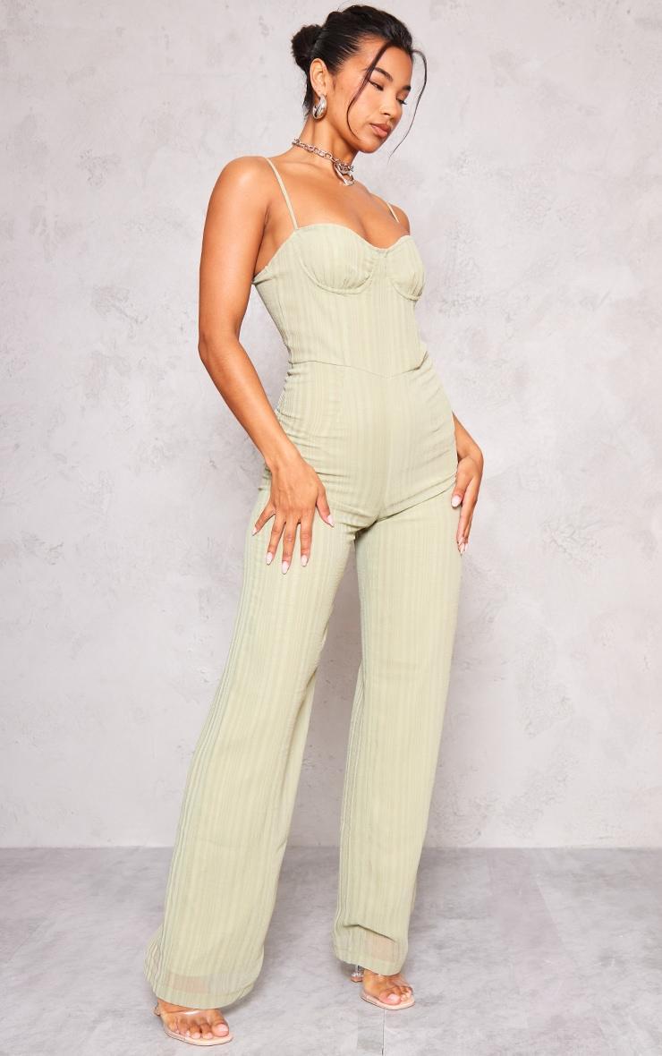 Sage Striped Underwired Wide Leg Jumpsuit Product Image