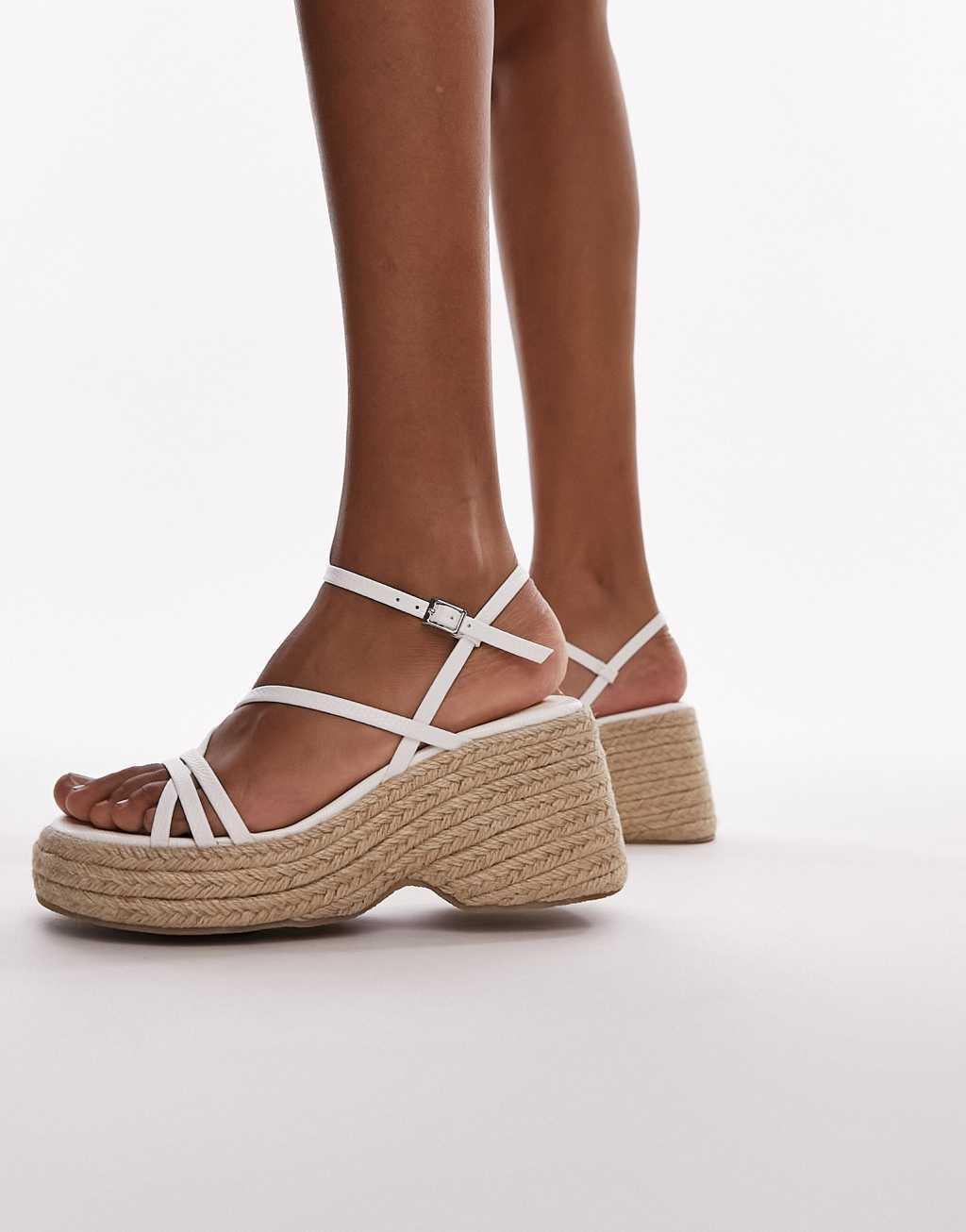 Topshop Wide Fit Jess espadrille wedges in white Product Image