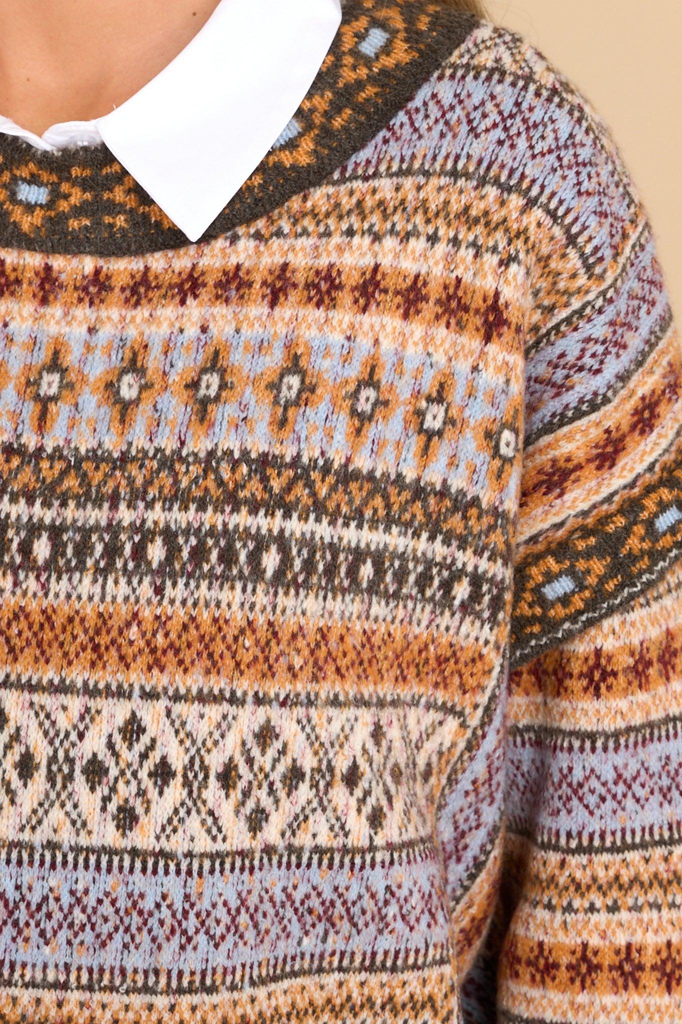 Wild Ride Light Brown Multi Fair Isle Print Sweater Product Image