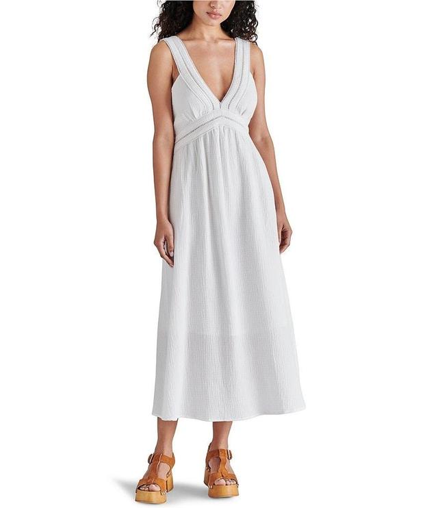 Steve Madden Taryn Lace Trim V-Neck Sleeveless Midi A-Line Dress Product Image