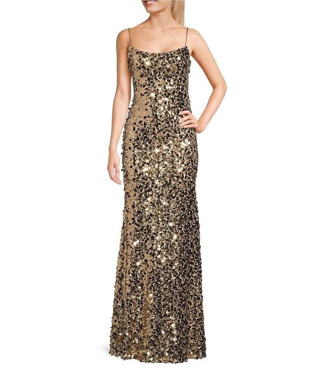 B. Darlin Sequin Paillettes Scoop Neck Long Dress Product Image