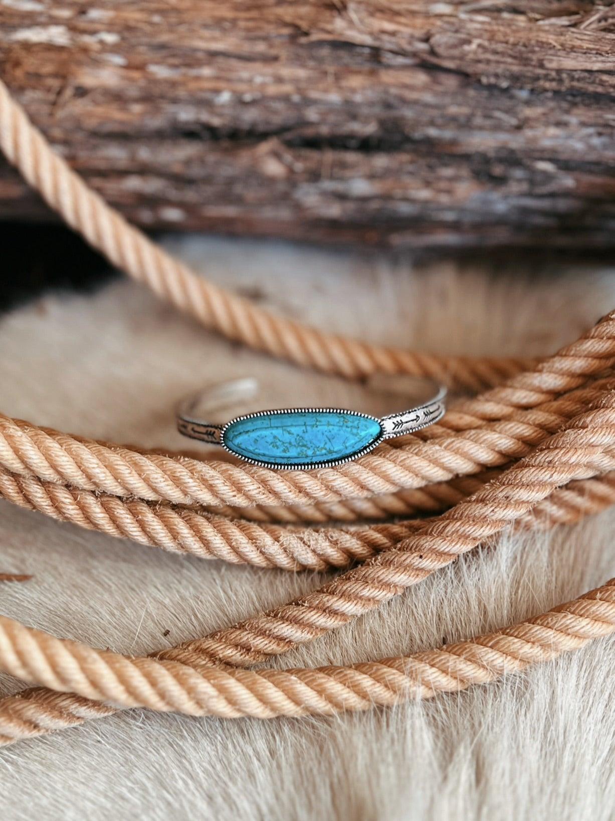 Singular Turquoise Colored Stone Cuff Bracelet Product Image