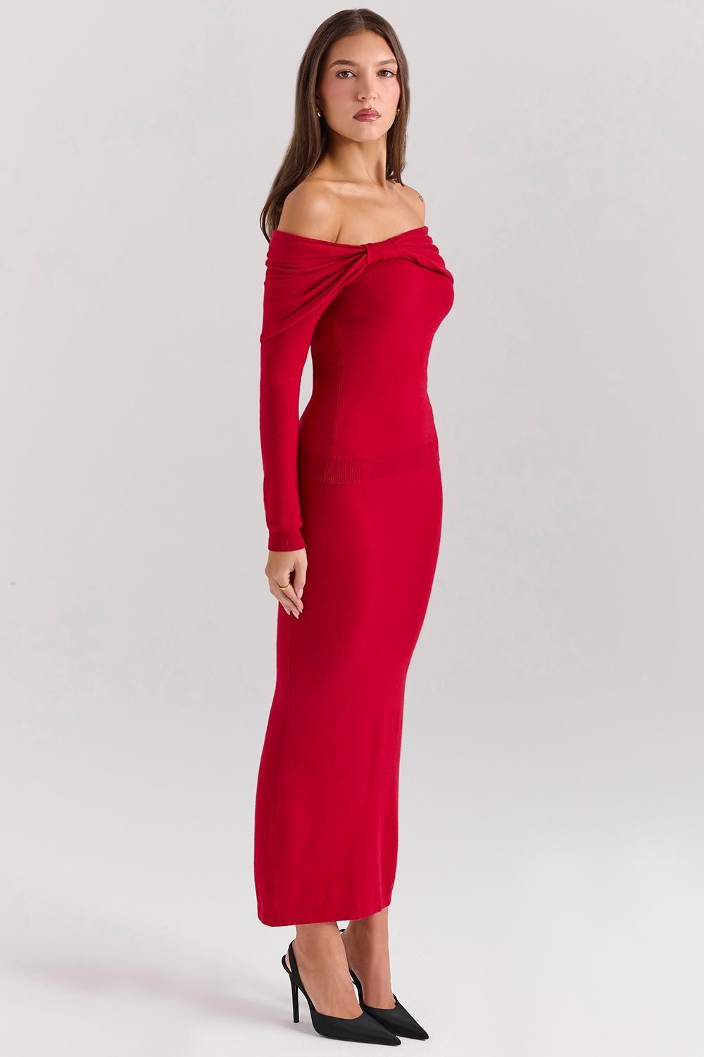 Faith Holly Red Cashmere Blend Midi Skirt Product Image