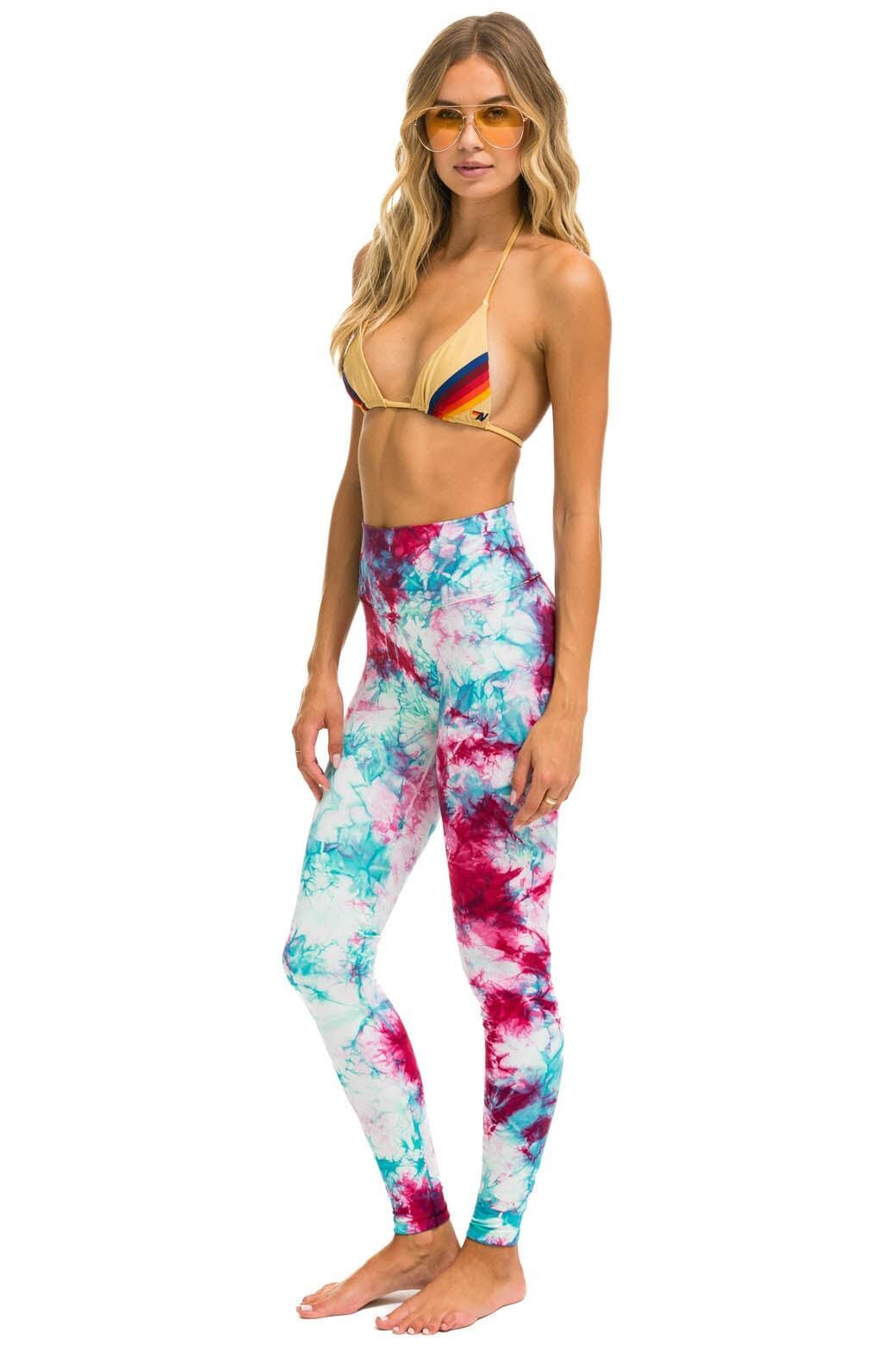 HAND DYED FULL LENGTH HI-RISE LEGGINGS - TIE DYE TURQUOISE Female Product Image