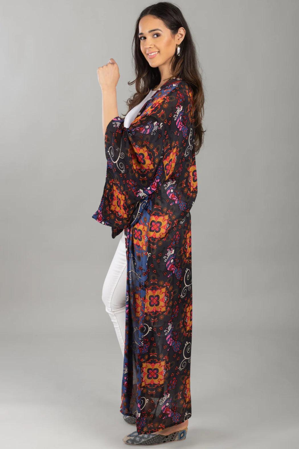 Silky Patterned Long Kimono Product Image