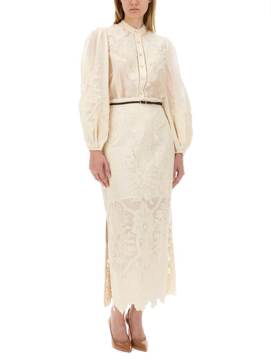 ZIMMERMANN Ottie Floral-embroidered Linen Shirt In Cream Product Image