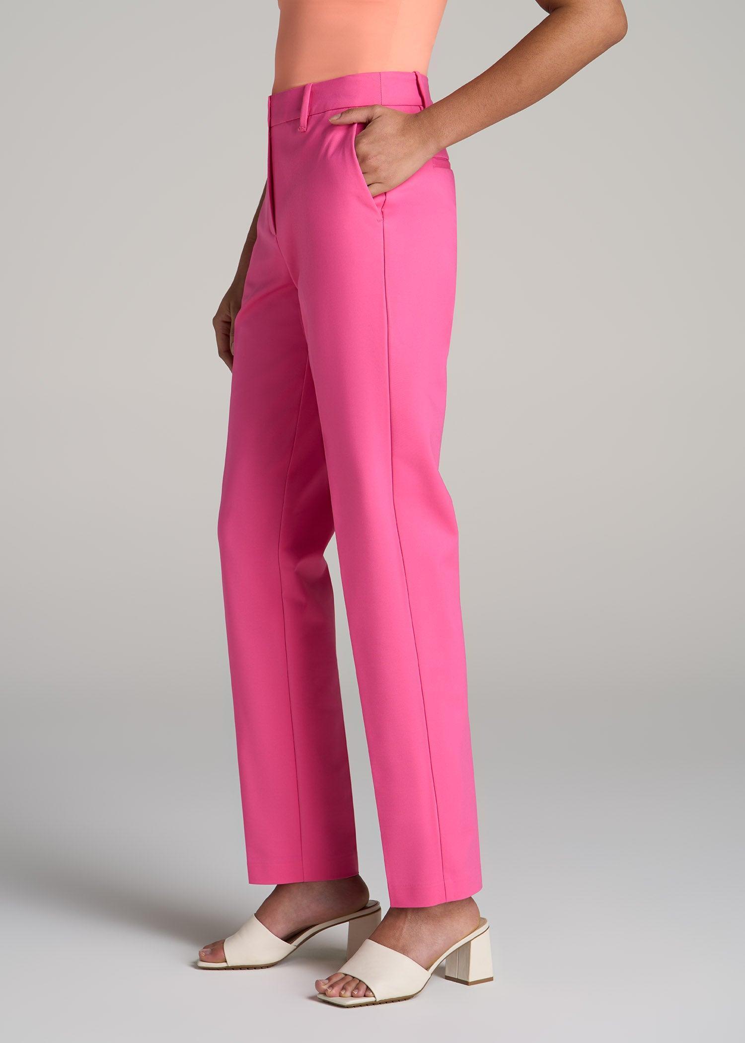 Flat Front Tapered Dress Pants for Tall Women in Cosmo Pink Product Image