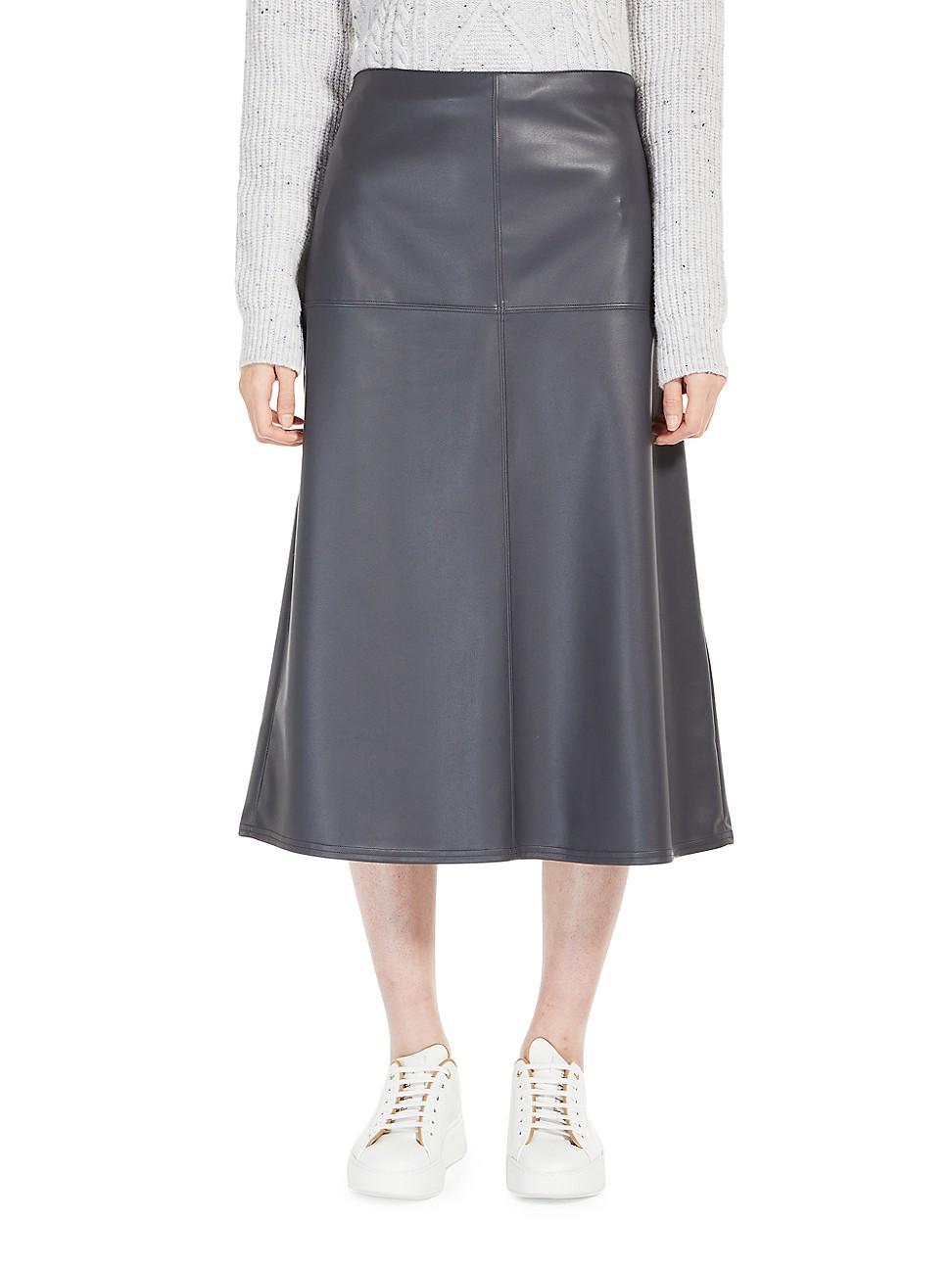 Womens A-Line Faux Leather Midi-Skirt Product Image