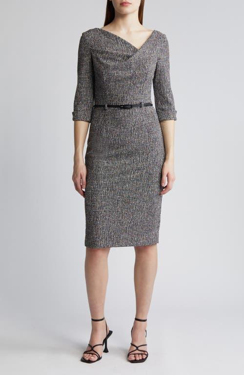 Jackie Cowl-Neck Bodycon Tweed Midi Dress Product Image