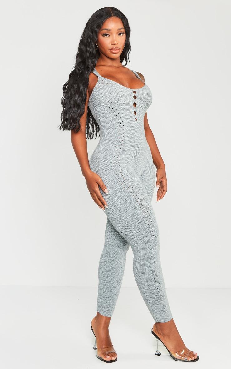 Shape Grey Marl Knit Laser Cut Detail Strappy Jumpsuit Product Image