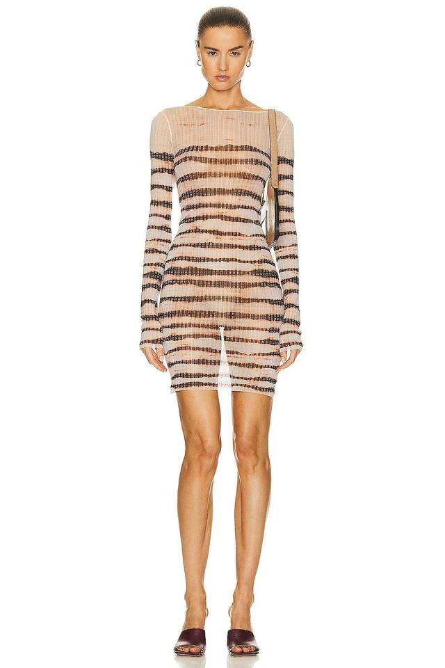 Jean Paul Gaultier X KNWLS High Neck Striped Washed Mariniere Dress in Ecru & Brown - Neutral. Size L (also in M). Product Image