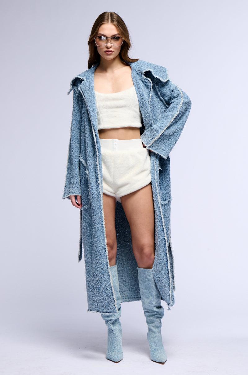 DISTRESSED DENIM TRENCH Product Image