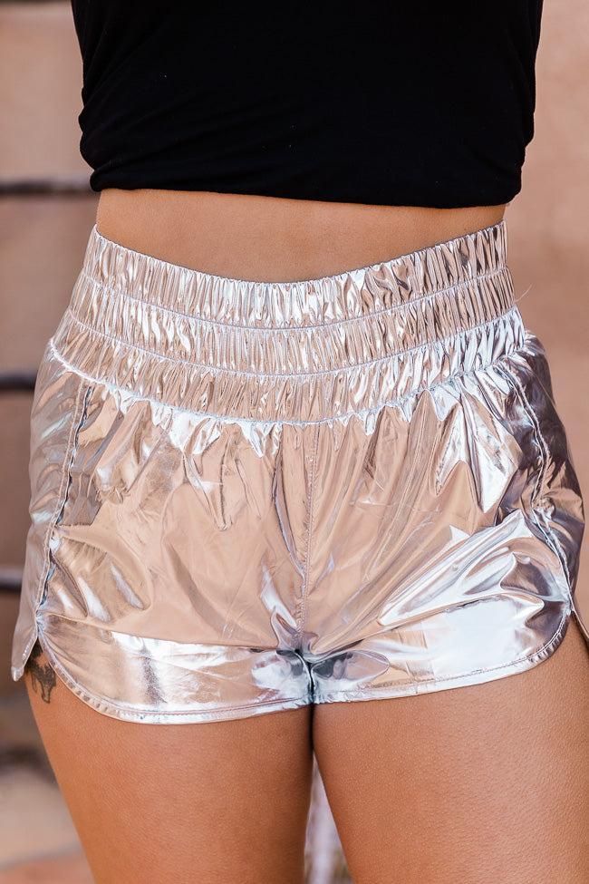 Errands To Run Silver Metallic High Waisted Athletic Shorts FINAL SALE Product Image