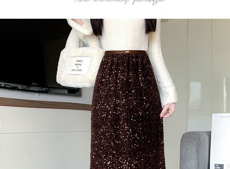 High Rise Sequined Midi Mermaid Skirt Product Image