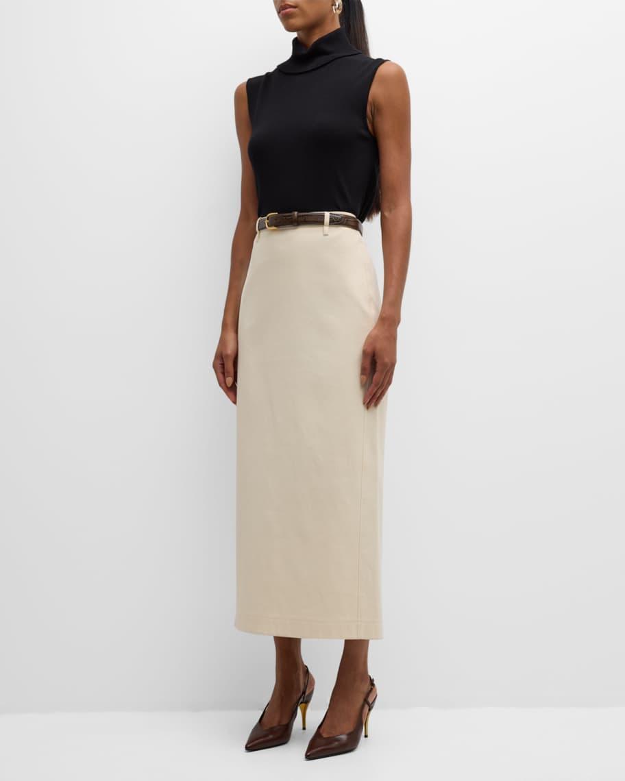 Belted Straight Twill Midi Skirt Product Image