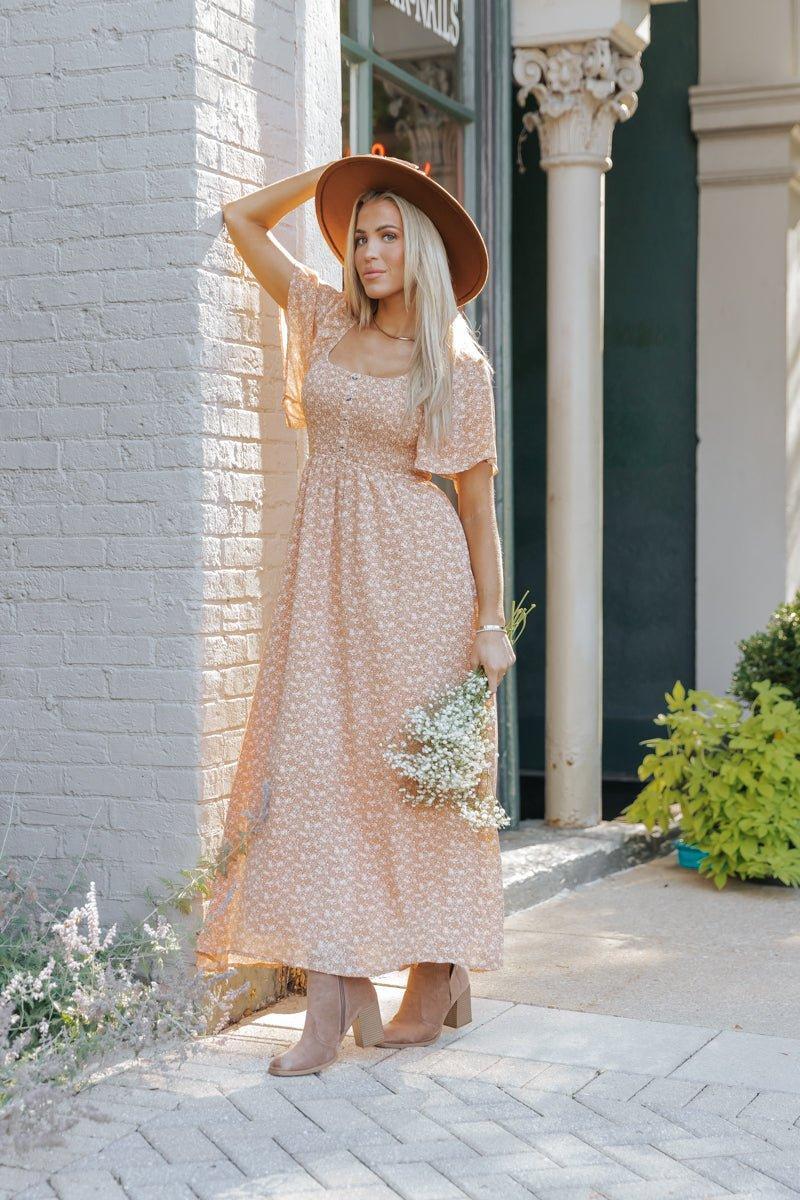 Boho Print Smocked Maxi Dress - Clay Product Image