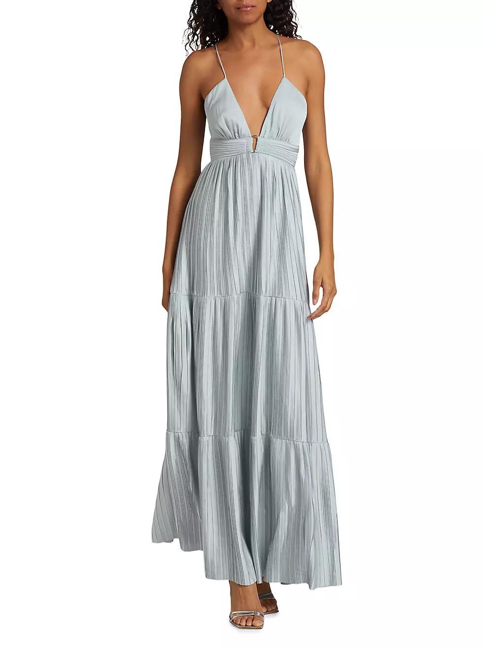 Wasta Pleated Satin Plissé Maxi Dress Product Image