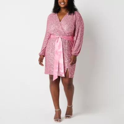 Premier Amour Womens Long Sleeve Sequin Wrap Dress Plus Product Image