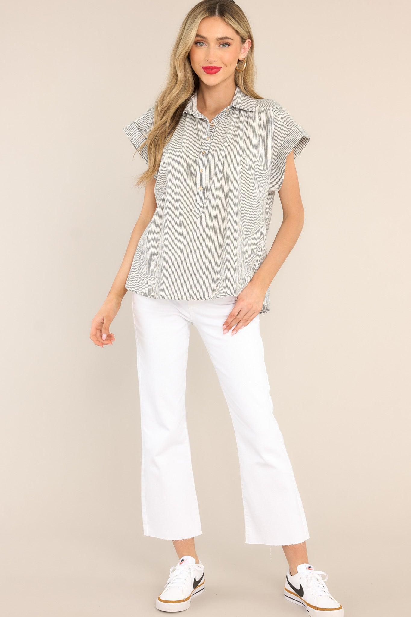 Board It Grey and White Stripe Cotton Top Product Image