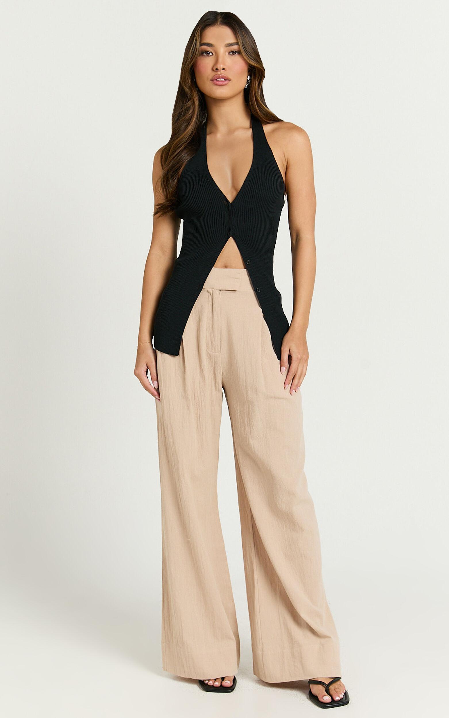 Bette Pants - High Waisted Wide Leg Pants in Stone Product Image