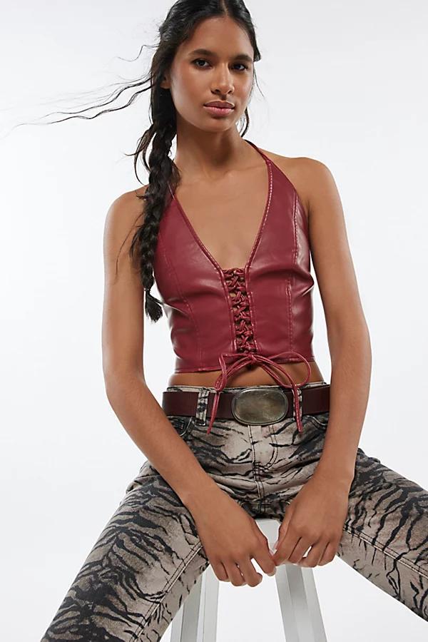 Silence + Noise Teya Faux Leather Halter Top Womens at Urban Outfitters Product Image