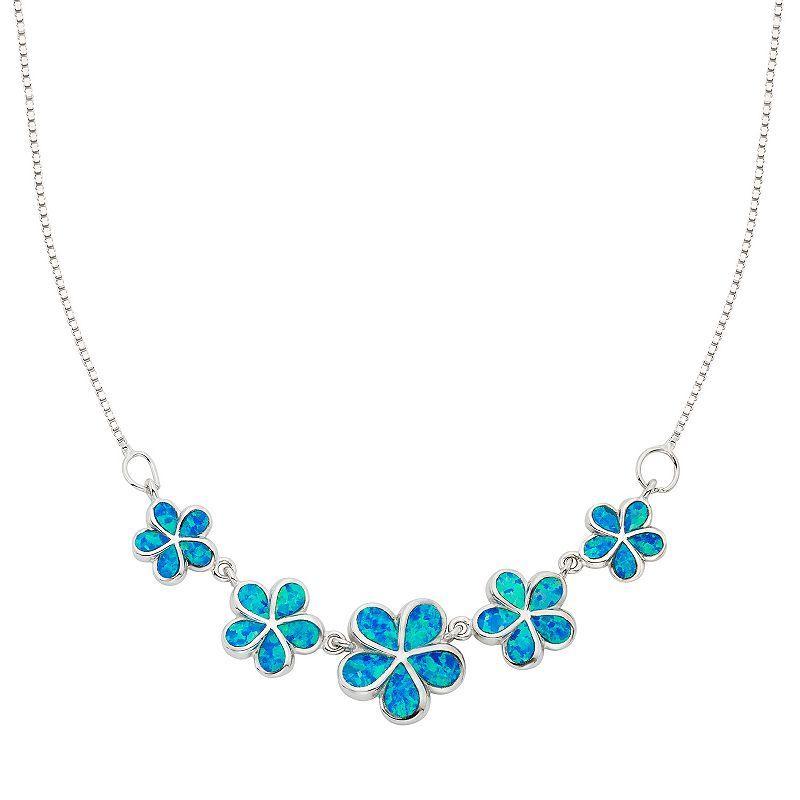 Lab-Created Blue Opal Sterling Silver Flower Necklace, Womens Product Image