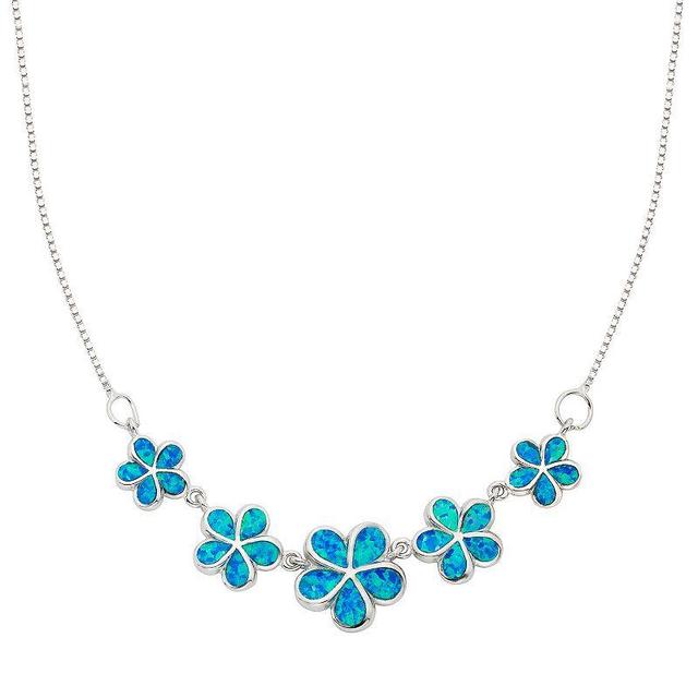 Lab-Created Blue Opal Sterling Silver Flower Necklace, Womens Product Image