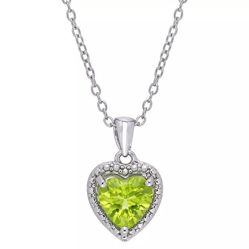 Stella Grace Sterling Silver Peridot Heart Halo Pendant Necklace, Womens Product Image