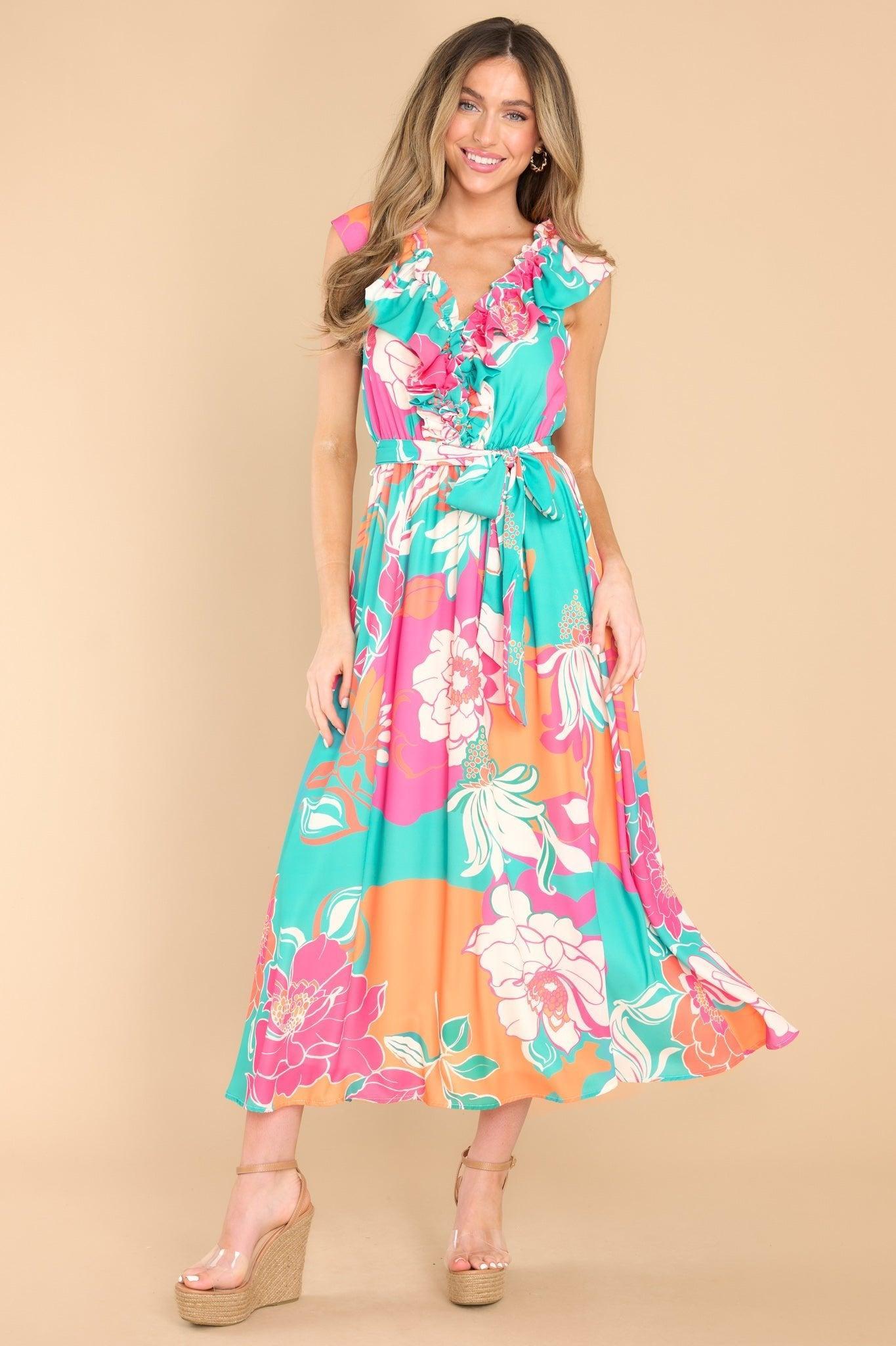 Tango On Teal Floral Midi Dress Product Image