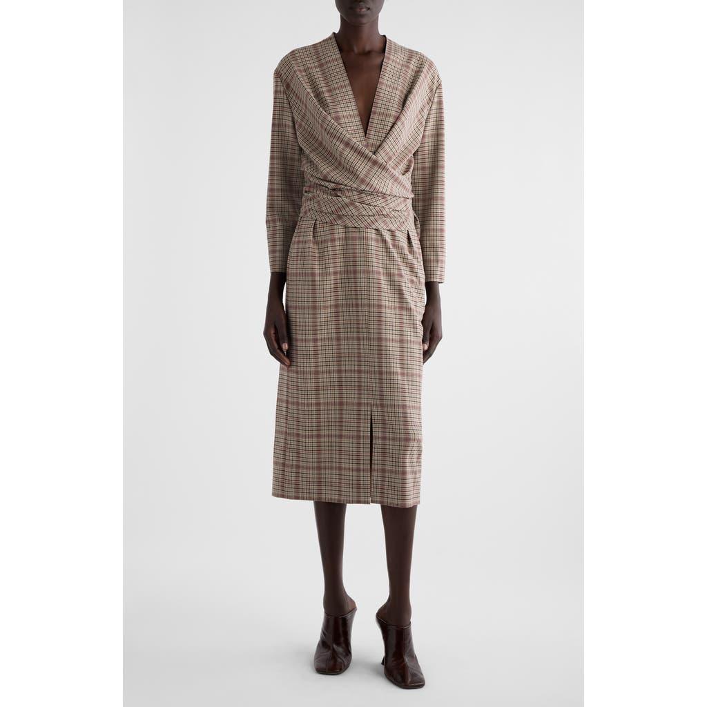 DRIES VAN NOTEN Darminas Check Draped Wrap Dress In Beige Product Image