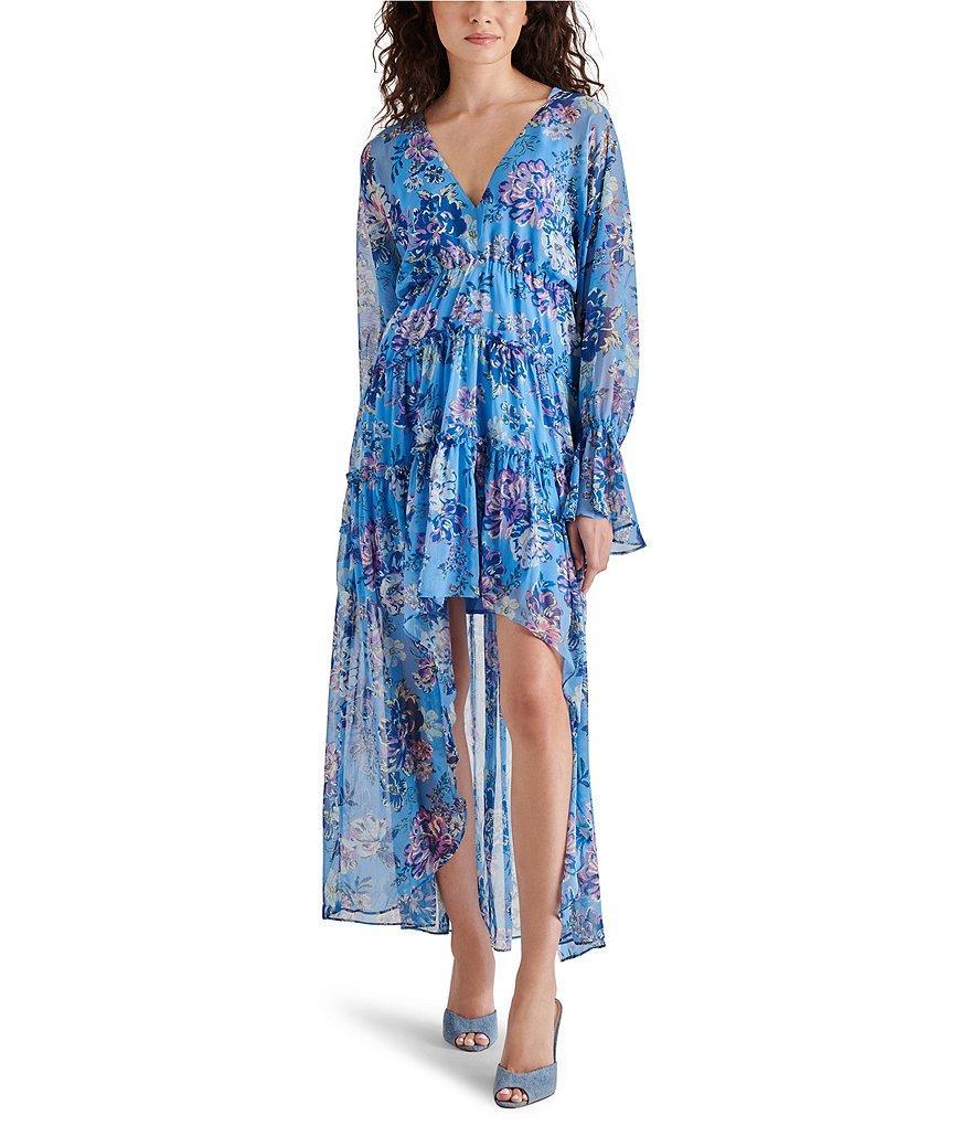 Steve Madden Sol Floral Print V Neck Long Sleeve Maxi Dress Product Image