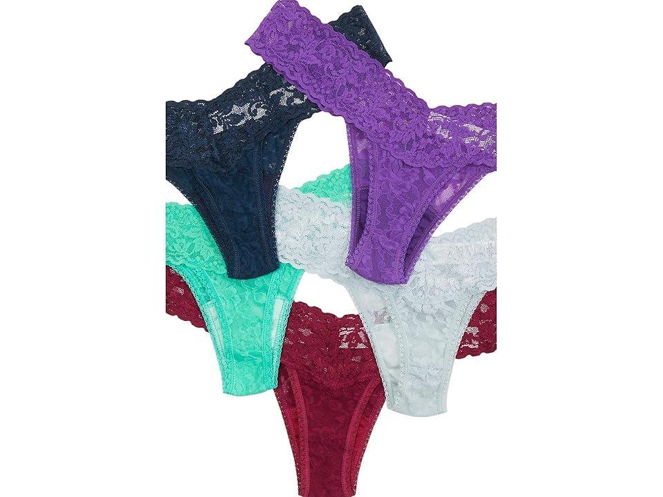 Hanky Panky Signature Lace Low Rise Thong 5-Pack (Tempting Turquoise/Sapphire /White/Twilight Purple/Hyacinth) Women's Underwear Product Image