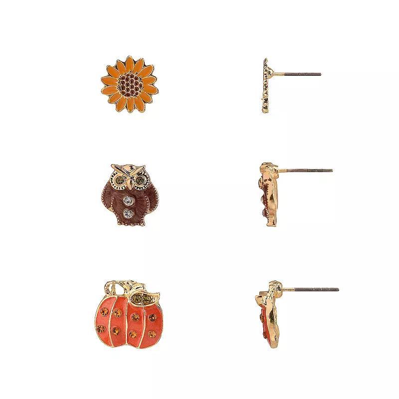 Celebrate Together Harvest Pumpkin, Owl, and Sunflower Stud Earring Trio Set, Womens, None Product Image