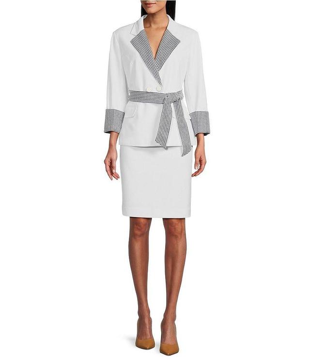 John Meyer Crepe and Houndstooth Notch Lapel Rolled Sleeve Button Front Blazer Jacket and Skirt Set Product Image