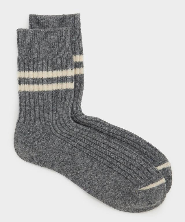 RoToTo Merino Lambswool Stripe Sock in Grey / Ivory Product Image