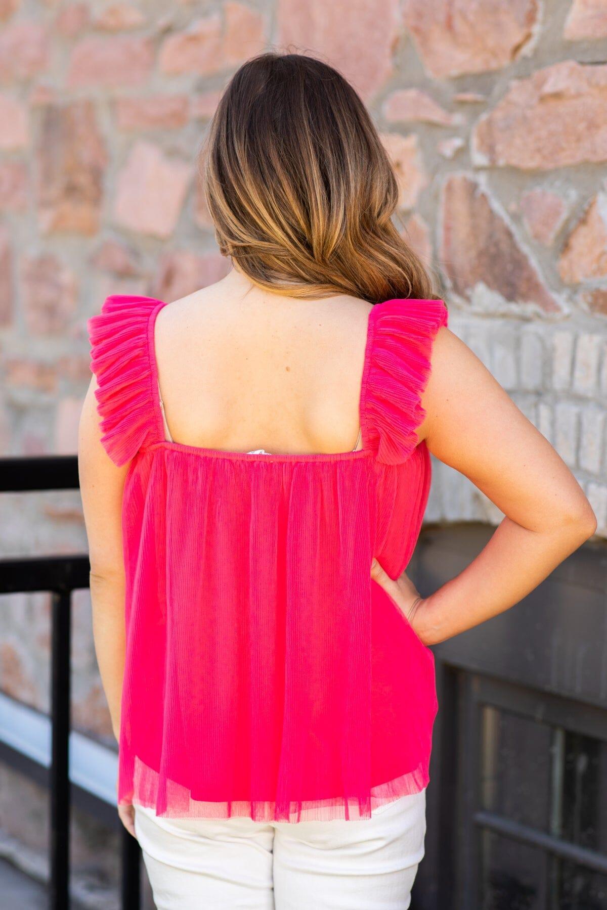 Hot Pink Tulle Ruffle Trim Tank Product Image