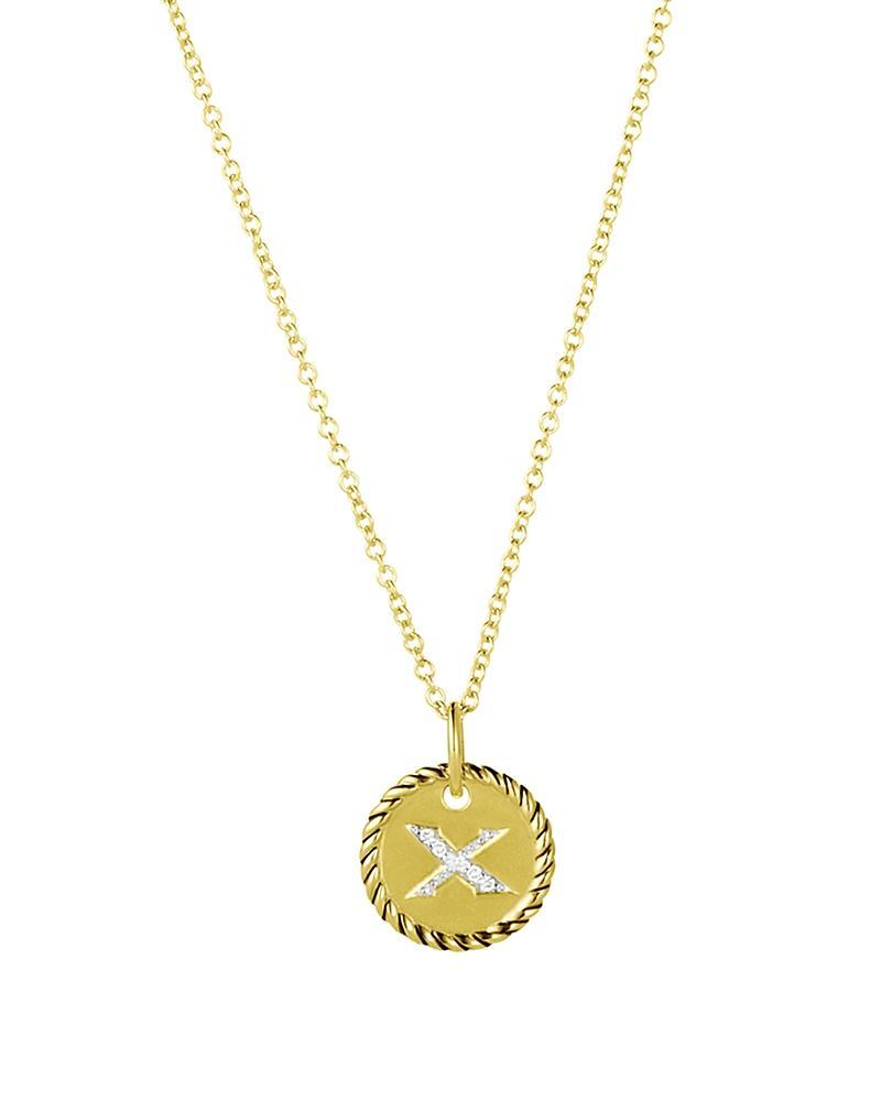 Womens Initial Charm Necklace in 18K Yellow Gold with Pav Diamonds Product Image