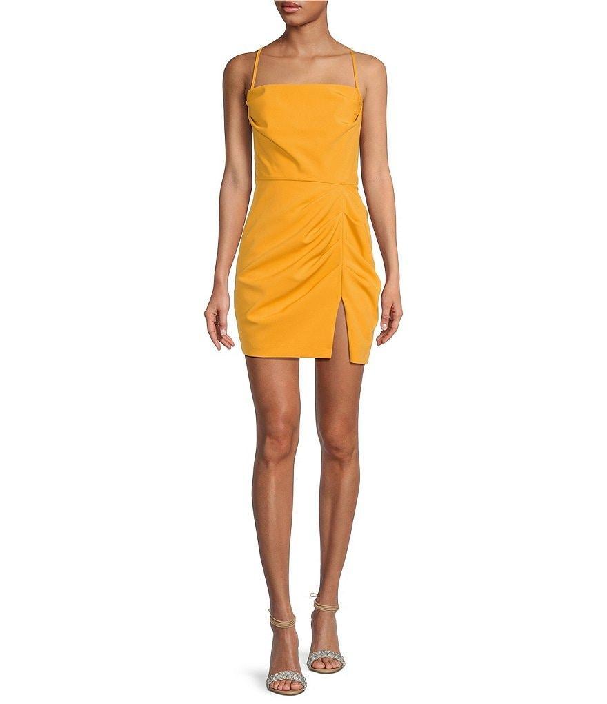 Gianni Bini Miley Crepe Halter Gathered Waist Side Slit Mini Dress Product Image