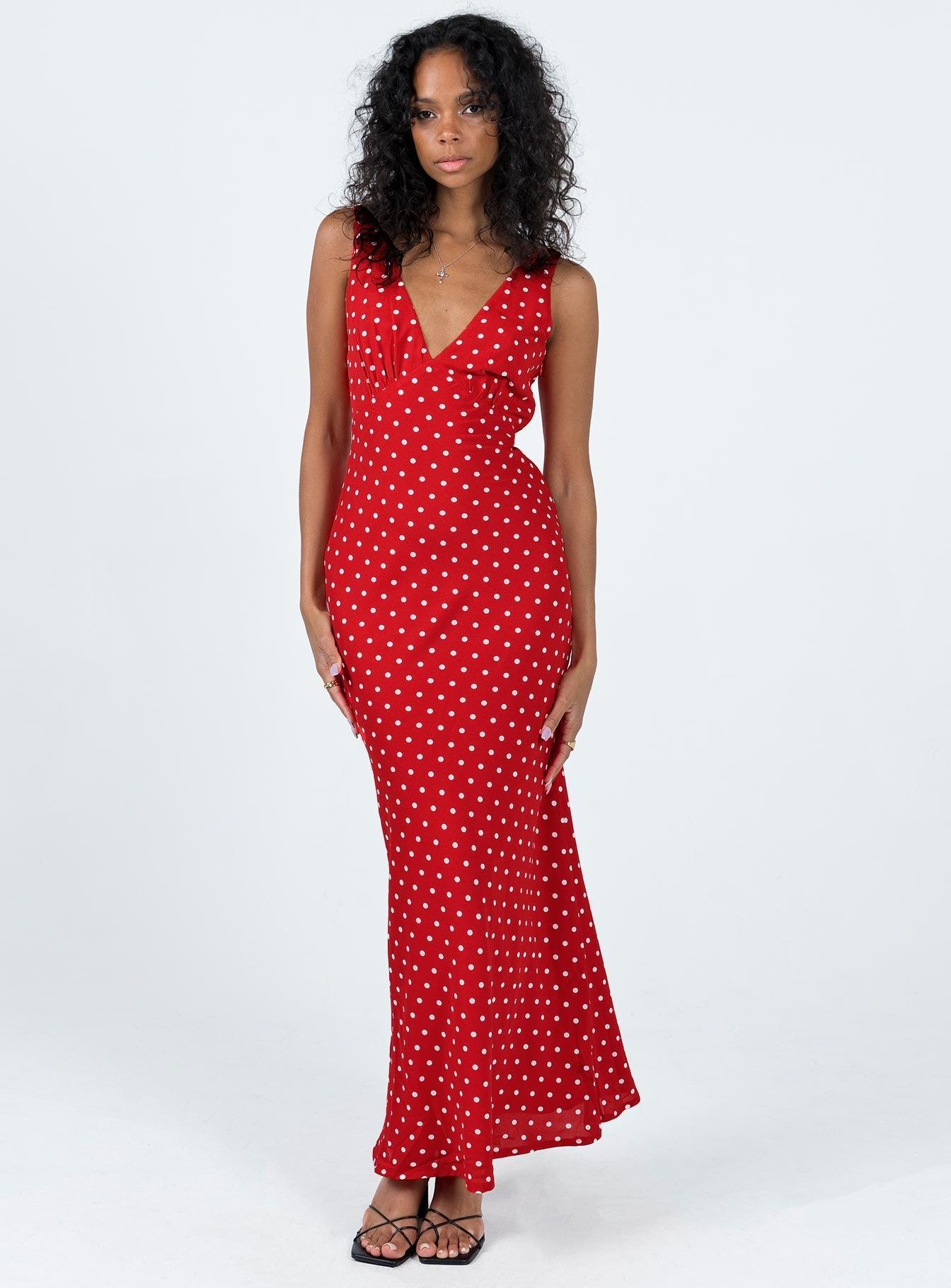 Nellie Maxi Dress Red Polka Dot Product Image