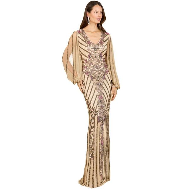 Womens Long Flutter Sleeves Beaded Dress Product Image