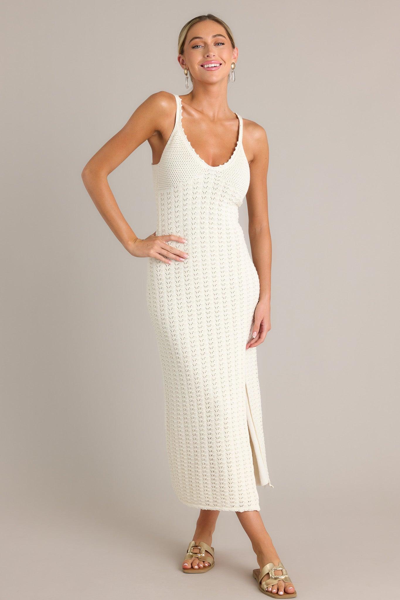 Z Supply Eleena Sandstone Ivory Crochet Midi Dress Product Image