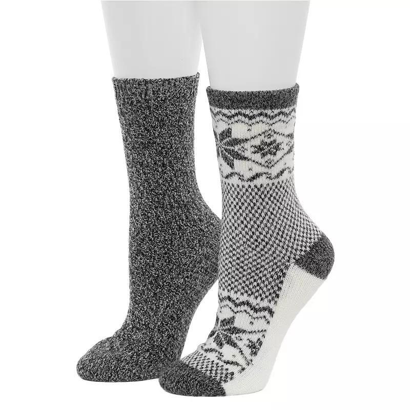 Womens Cuddl Duds 2-Pack Plushfill Scandi Snowflake Block Crew Socks Product Image