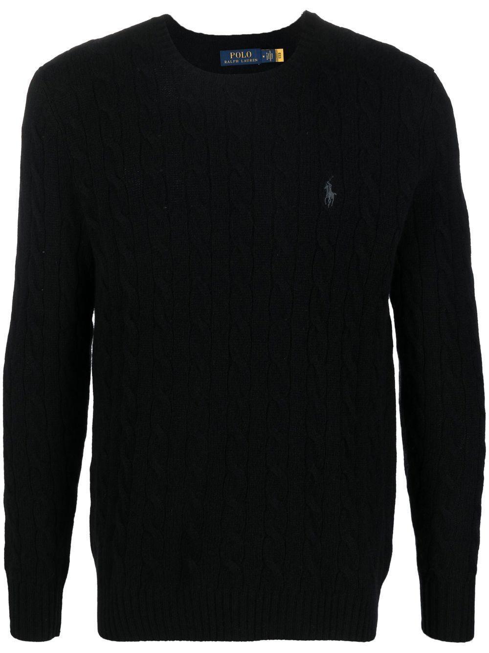 Logo-embroidered Cable-knit Jumper In Black Product Image