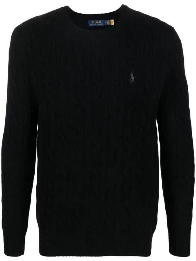 Logo-embroidered Cable-knit Jumper In Black Product Image